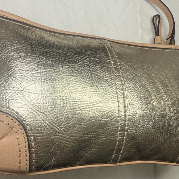 Coach Metallic Pouchette Small Shoulder Bag Wristlet Tan Leather Trim - Picture 7 of 16